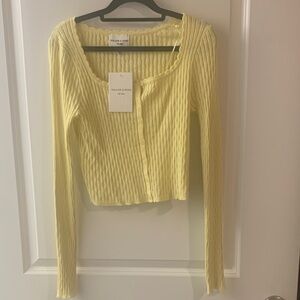 Lemon Yellow Ribbed Cardigan